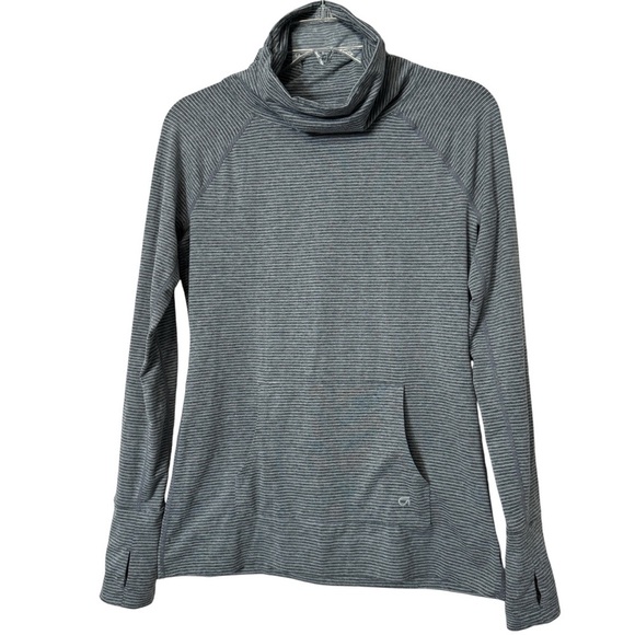 GapFit Heather Gray Striped Long Sleeve Pullover Top Small - Picture 2 of 7